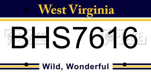 BHS7616 West Virginia License Plate