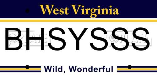 BHSYSSS West Virginia License Plate