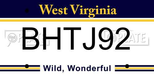 BHTJ92 West Virginia License Plate