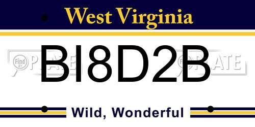 BI8D2B West Virginia License Plate