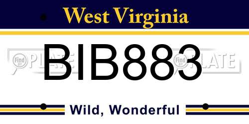 BIB883 West Virginia License Plate