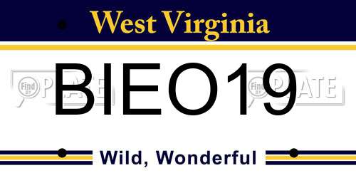 BIEO19 West Virginia License Plate