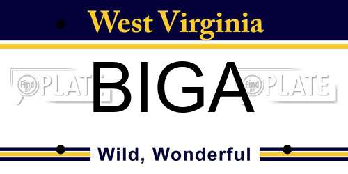 BIGA West Virginia License Plate