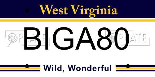 BIGA80 West Virginia License Plate