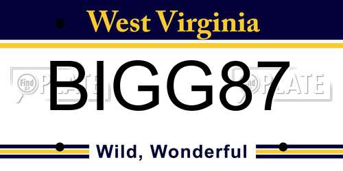 BIGG87 West Virginia License Plate