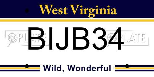 BIJB34 West Virginia License Plate