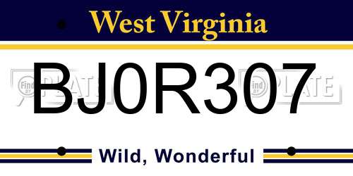 BJ0R307 West Virginia License Plate