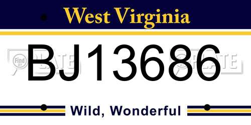 BJ13686 West Virginia License Plate