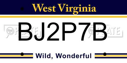 BJ2P7B West Virginia License Plate