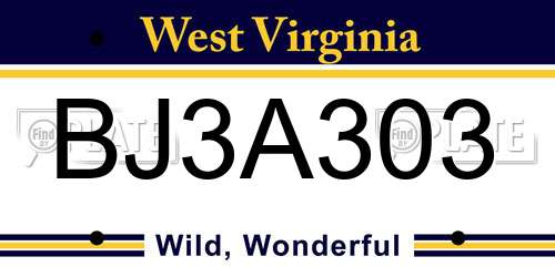 BJ3A303 West Virginia License Plate
