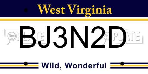 BJ3N2D West Virginia License Plate