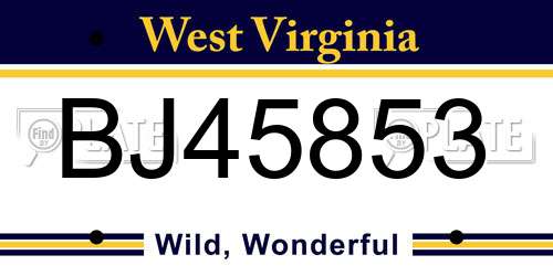 BJ45853 West Virginia License Plate