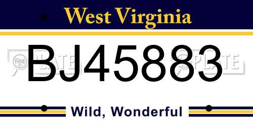 BJ45883 West Virginia License Plate