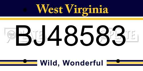 BJ48583 West Virginia License Plate