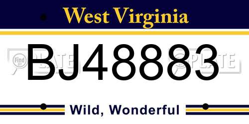 BJ48883 West Virginia License Plate