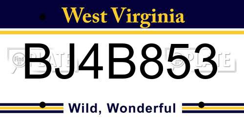 BJ4B853 West Virginia License Plate