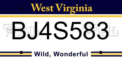 BJ4S583 West Virginia License Plate