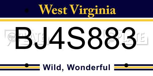 BJ4S883 West Virginia License Plate