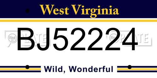 BJ52224 West Virginia License Plate