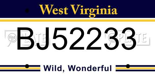 BJ52233 West Virginia License Plate