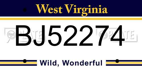 BJ52274 West Virginia License Plate