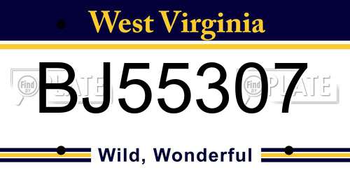 BJ55307 West Virginia License Plate
