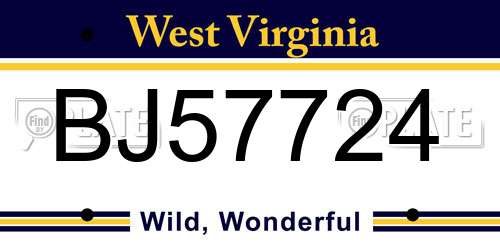 BJ57724 West Virginia License Plate