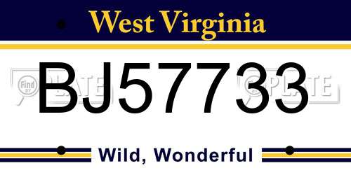 BJ57733 West Virginia License Plate