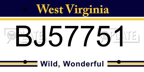 BJ57751 West Virginia License Plate