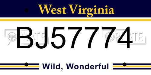 BJ57774 West Virginia License Plate