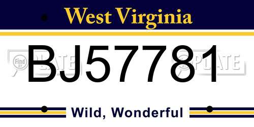 BJ57781 West Virginia License Plate