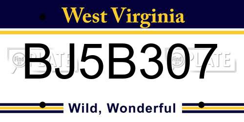 BJ5B307 West Virginia License Plate