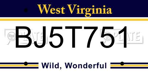 BJ5T751 West Virginia License Plate