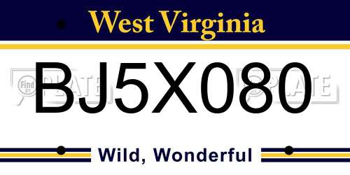 BJ5X080 West Virginia License Plate