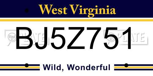 BJ5Z751 West Virginia License Plate