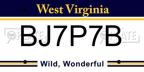 BJ7P7B West Virginia License Plate