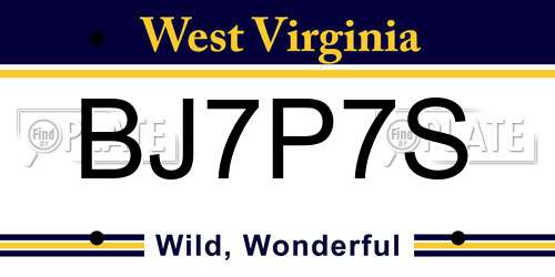 BJ7P7S West Virginia License Plate