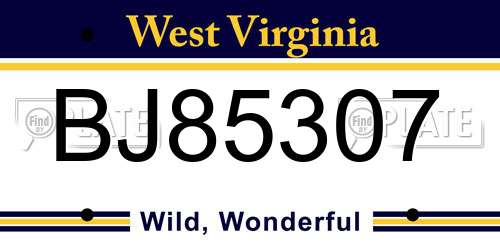 BJ85307 West Virginia License Plate
