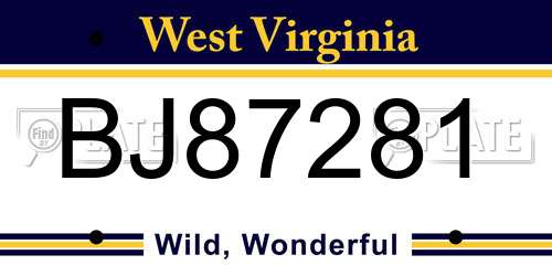 BJ87281 West Virginia License Plate