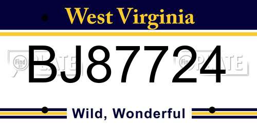 BJ87724 West Virginia License Plate