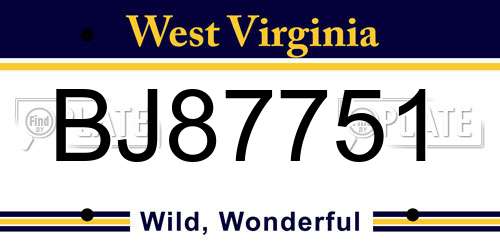 BJ87751 West Virginia License Plate