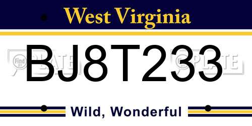 BJ8T233 West Virginia License Plate
