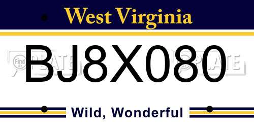 BJ8X080 West Virginia License Plate