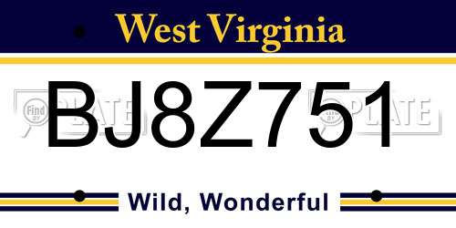 BJ8Z751 West Virginia License Plate