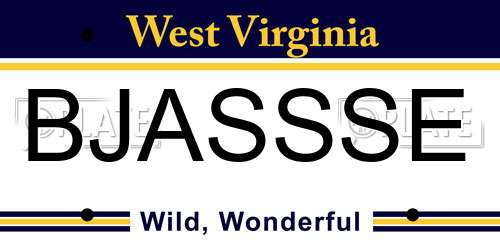 BJASSSE West Virginia License Plate