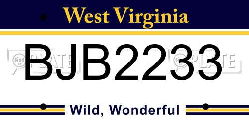 BJB2233 West Virginia License Plate