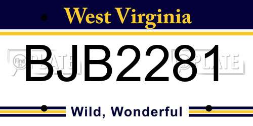 BJB2281 West Virginia License Plate