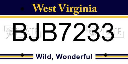 BJB7233 West Virginia License Plate