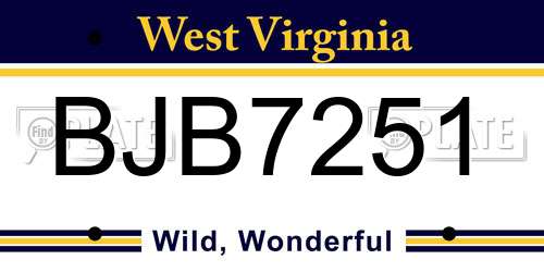 BJB7251 West Virginia License Plate