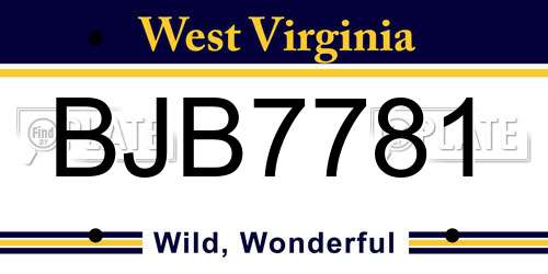 BJB7781 West Virginia License Plate
